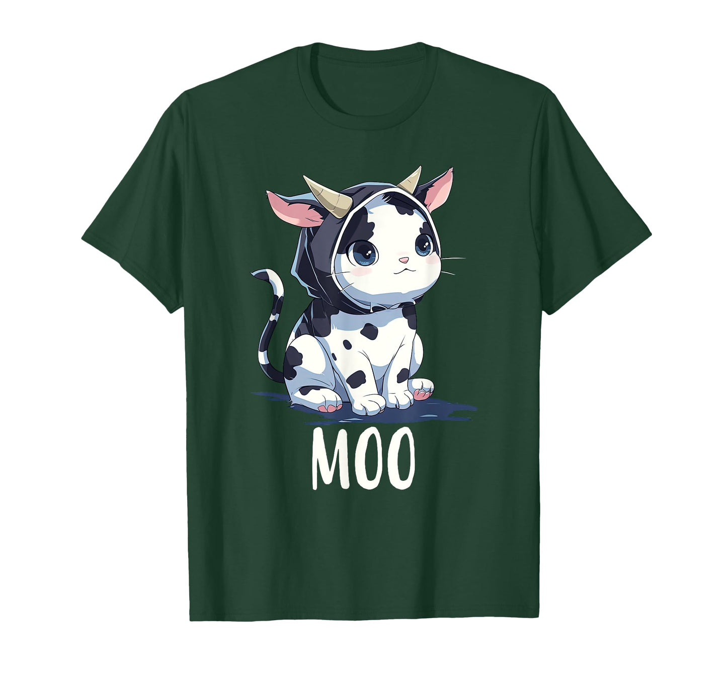 Cute Kawaii Anime Cat In Cow Costume Moo Funny Meow Cat Cow Men Women Kids T-Shirt