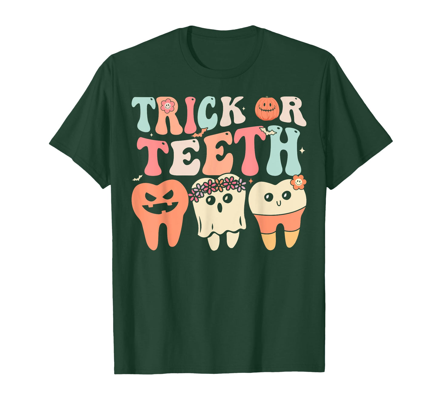 Retro Groovy Trick Or Teeth Dental Halloween Dentist T-Shirt