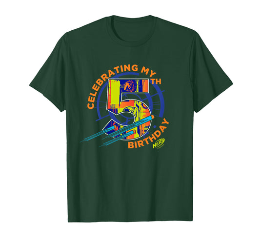 Kids Nerf Birthday Celebrating My 5th Graphic Color Filled Logo T-Shirt