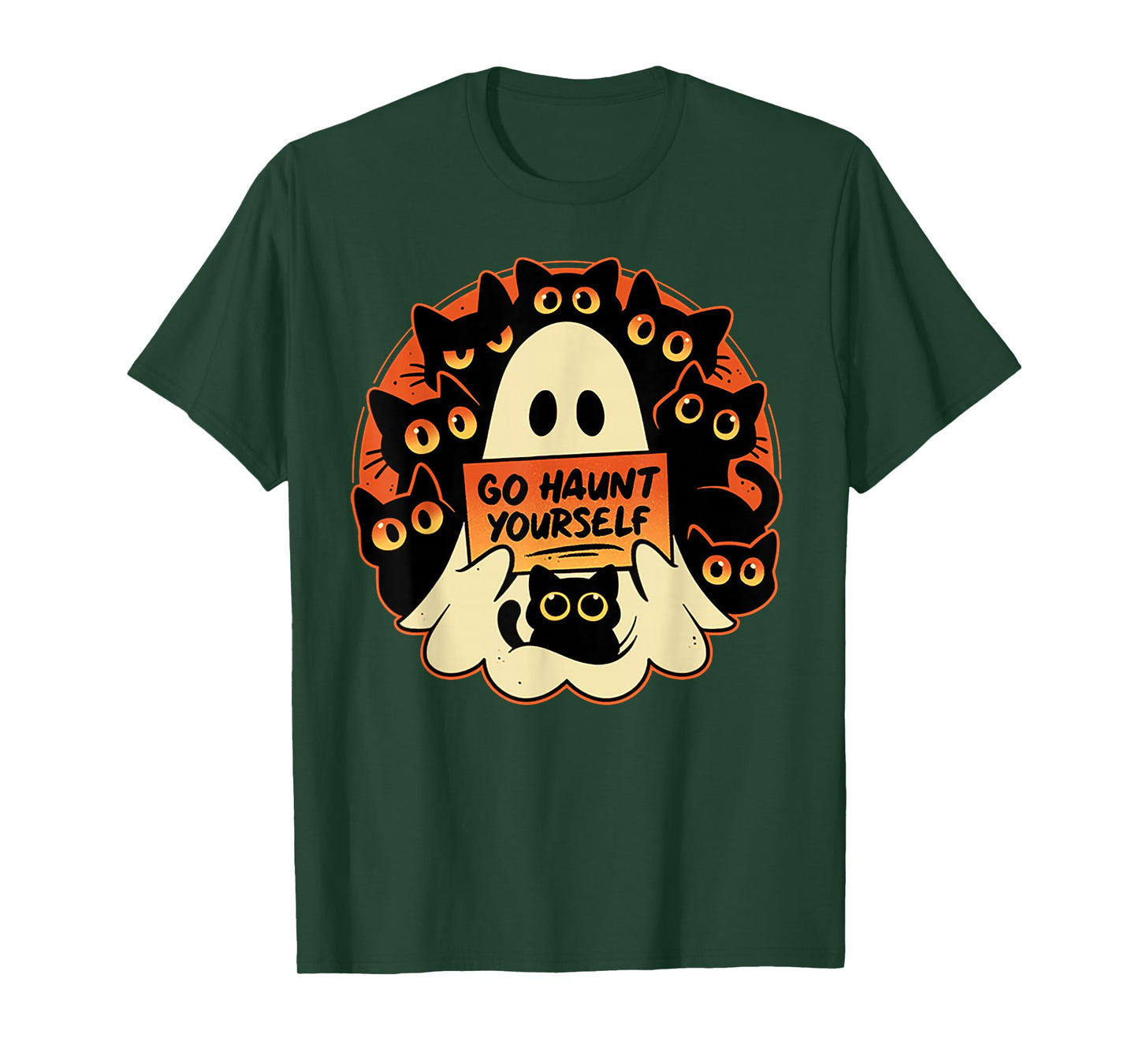 Go Haunt Yourself Funny Rude Cursing Ghost Black Cat T-Shirt