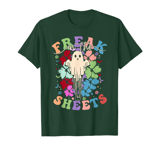 Freak in The Sheets Funny Spooky Halloween Ghost Women Girls T-Shirt