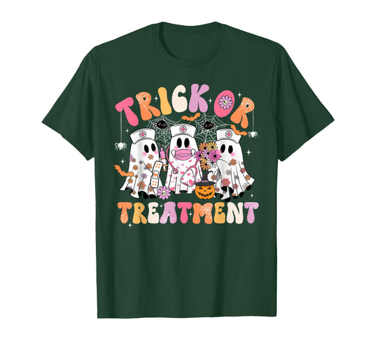 Trick Or Treatment Ghost Nurse Halloween Costume Girl Women T-Shirt