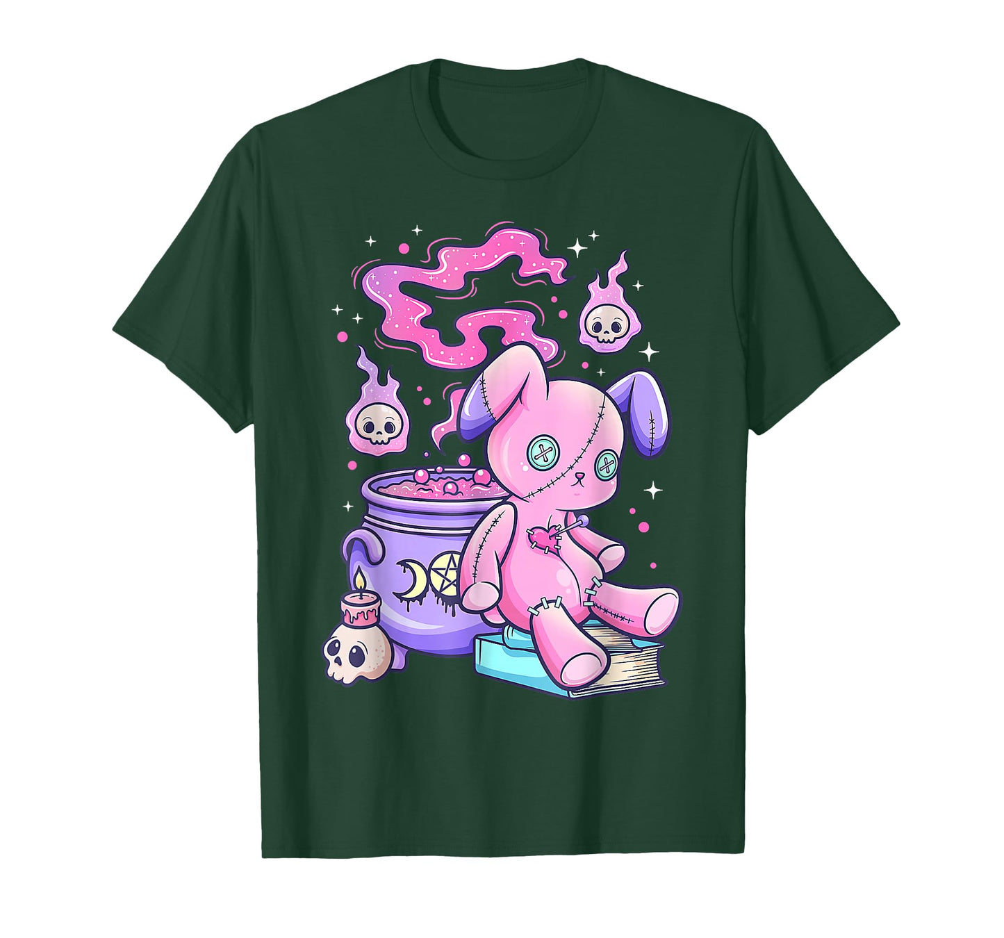 Kawaii Pastel Goth Cute Creepy Witchy Bear T-Shirt Small