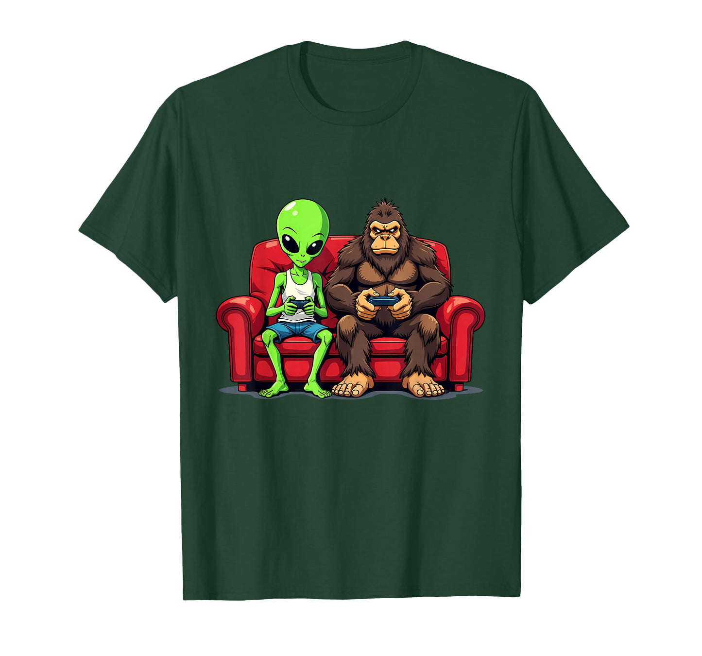 Funny Bigfoot Alien Sasquatch Gaming UFO Design T-Shirt
