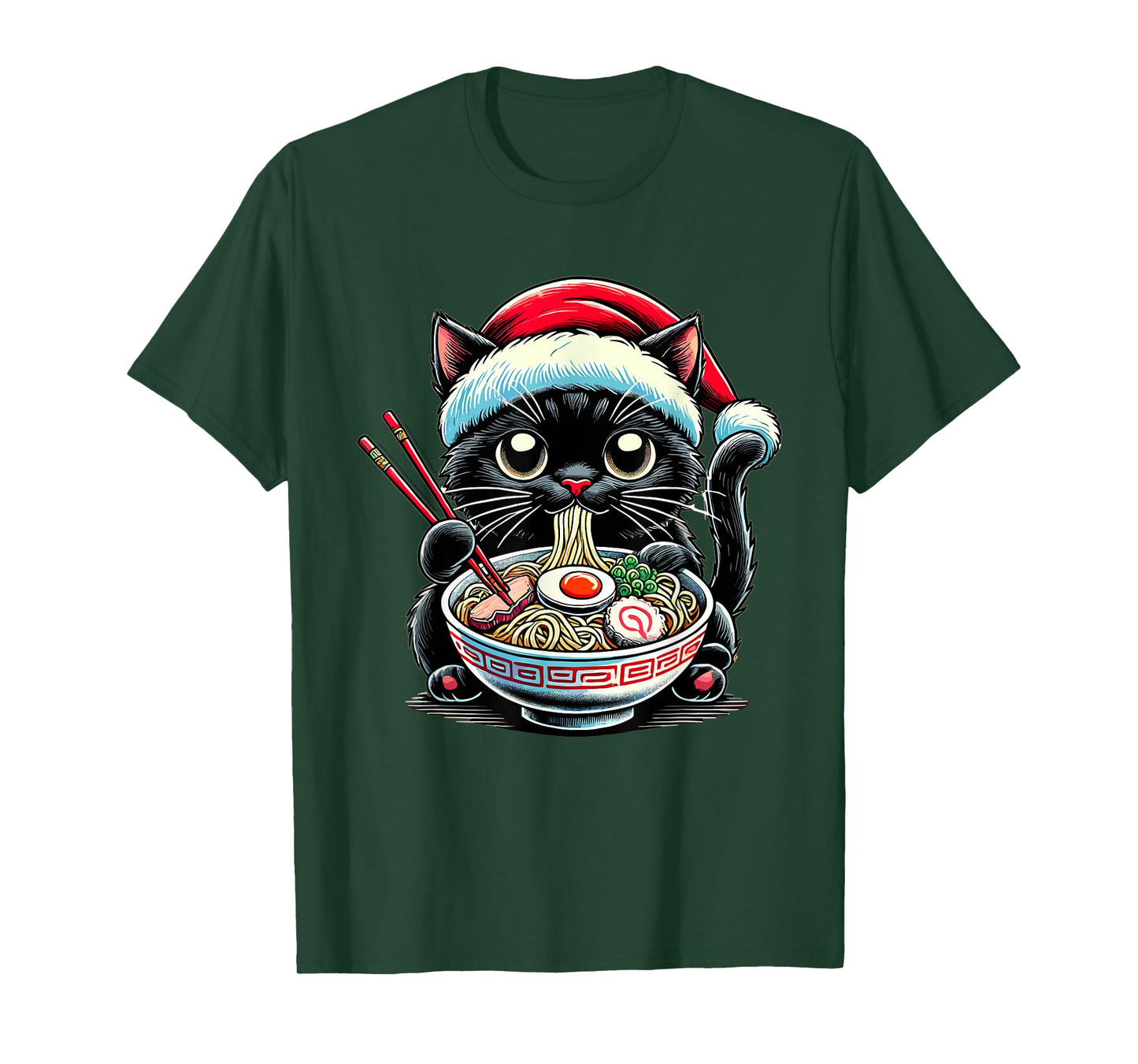 Cat Ramen Santa Hat Japanese Christmas Xmas T-Shirt