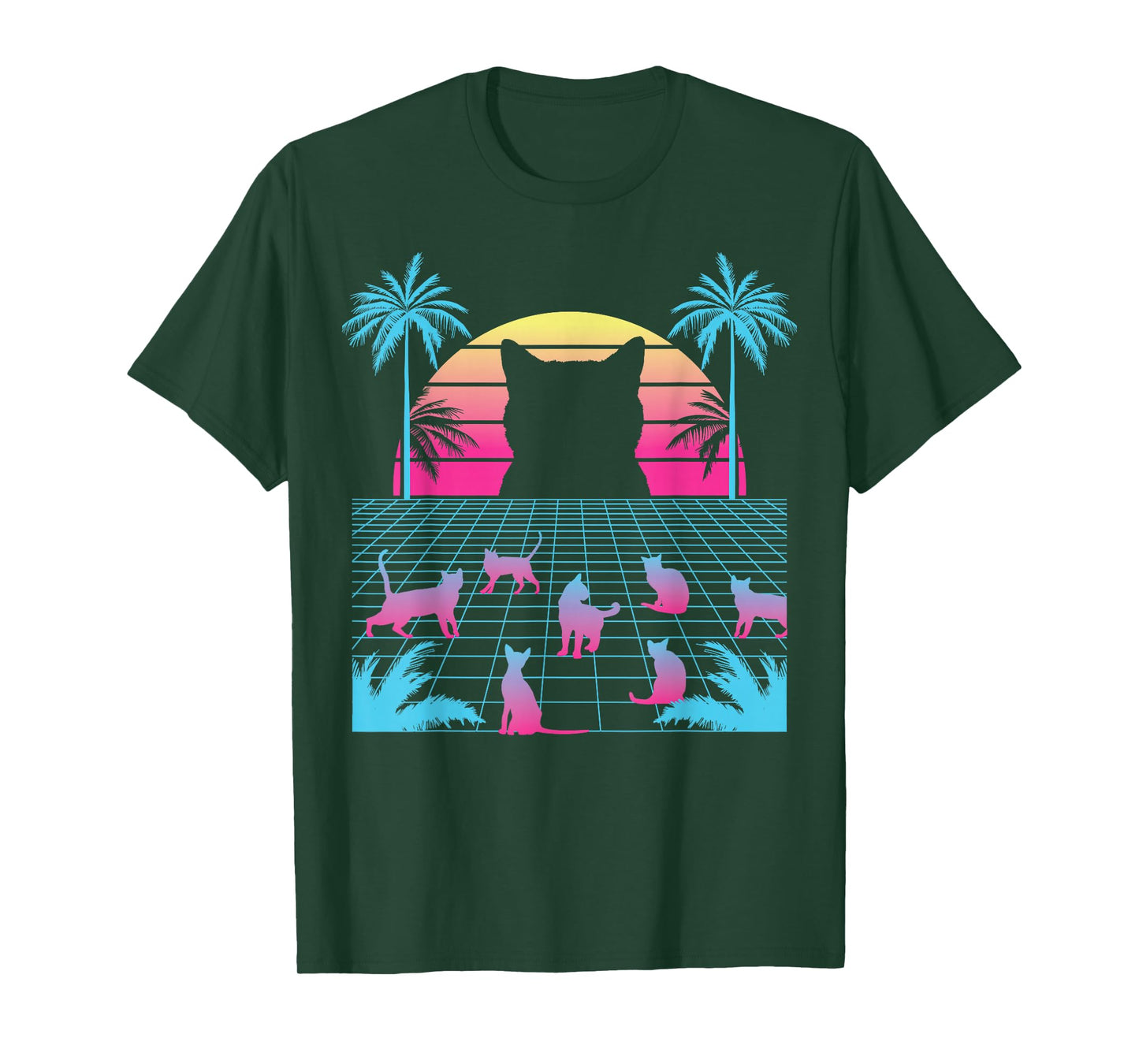 Vaporwave Cats - Retro Vintage Sunset - 80s 90s Japanese T-Shirt