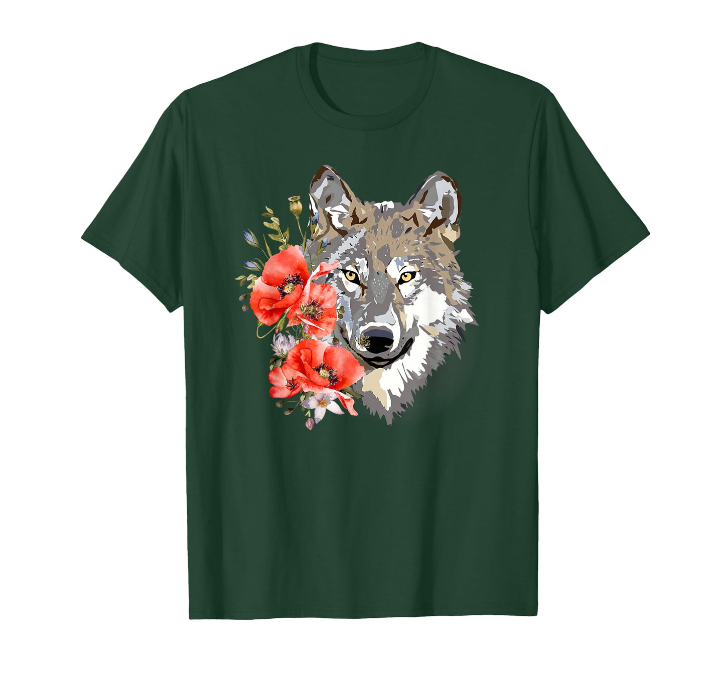 Wolf Cute Floral Graphic Wolves Women Girls T-Shirt