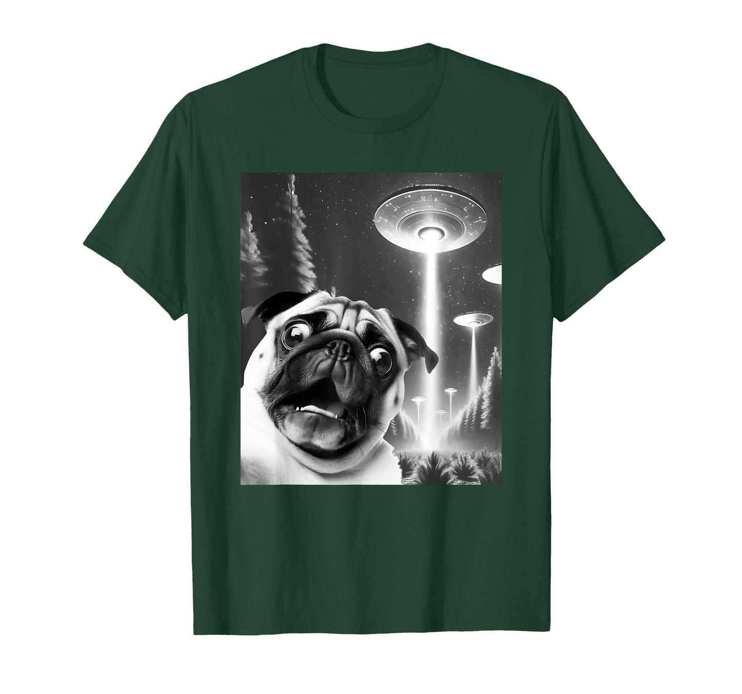 Funny Pug Alien UFO Taking a Selfie Dog Mom Dad T-Shirt