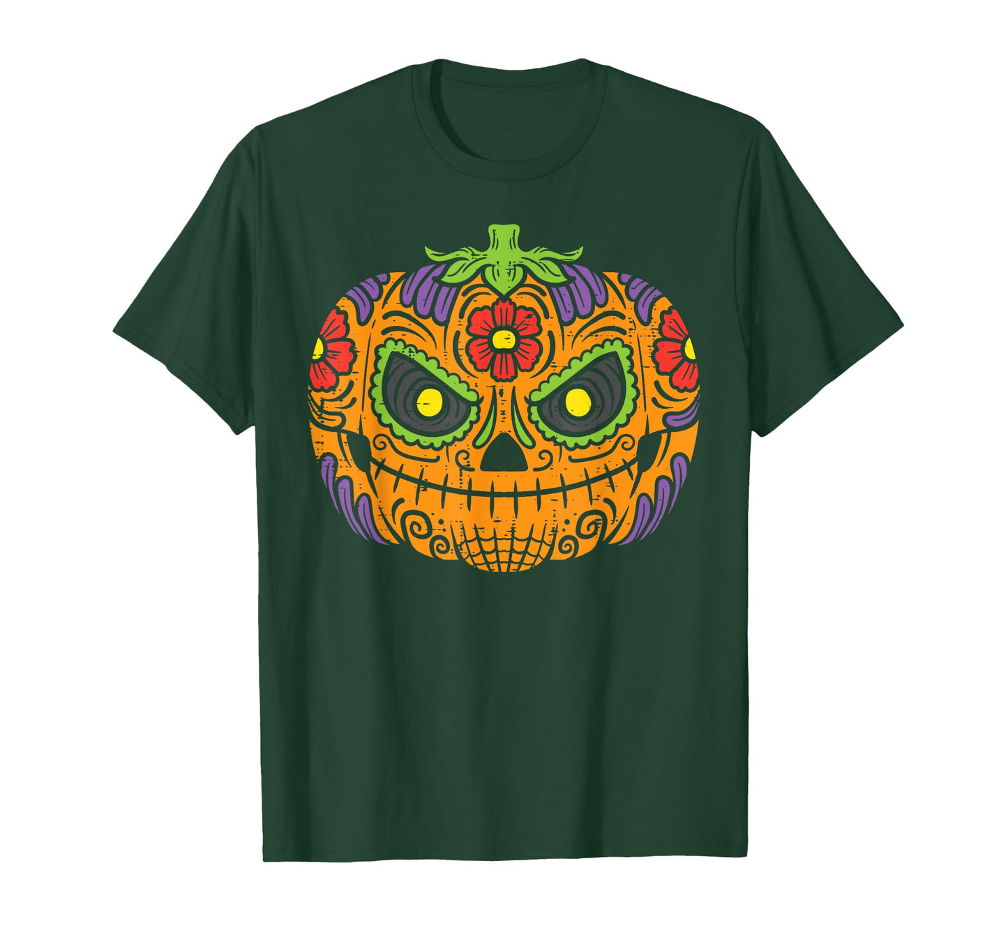 Pumpkin Sugar Skull Dia De Los Muertos Halloween Mexican T-Shirt
