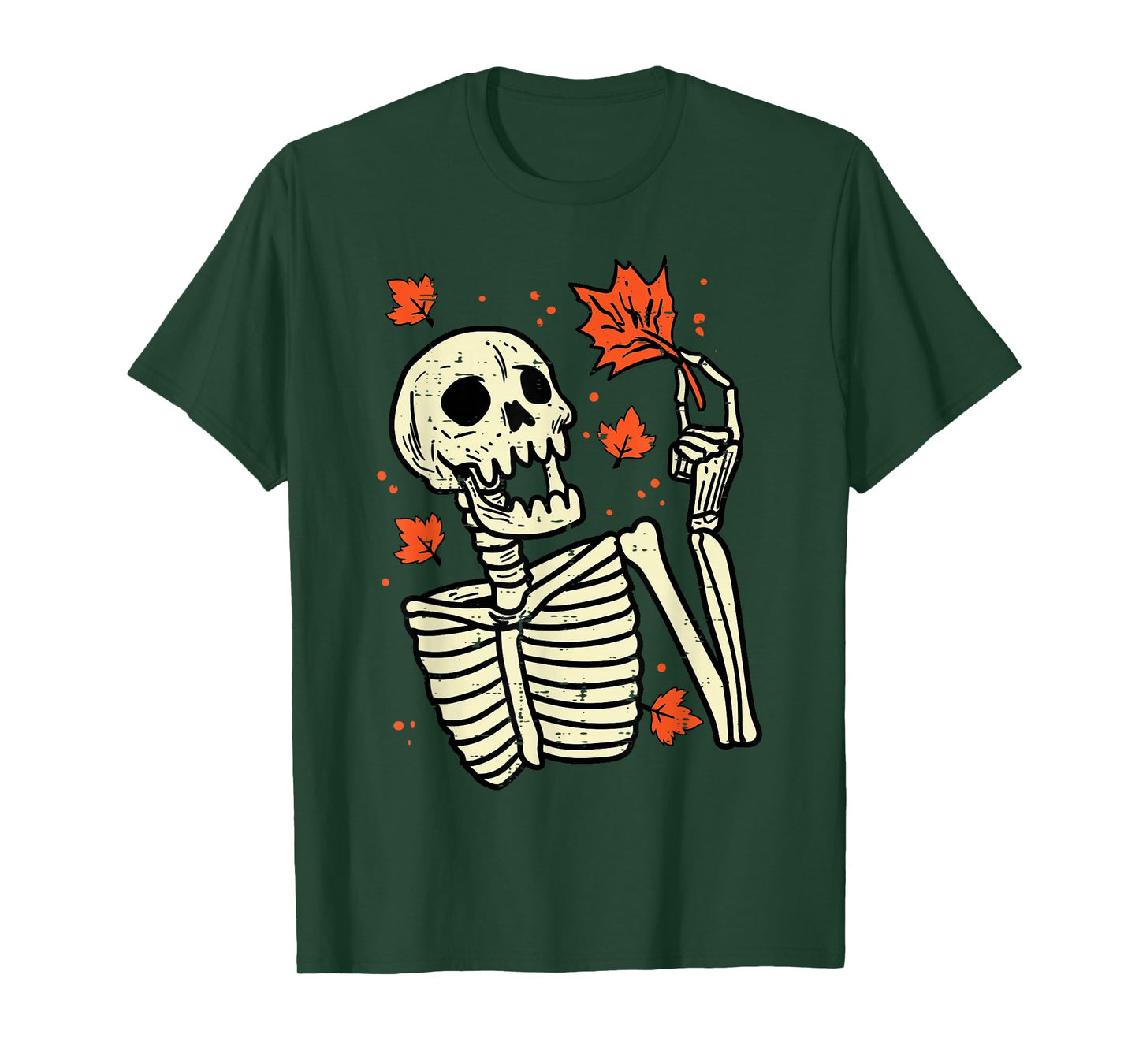 Skeleton Maple Leaf Skull Retro Vintage Halloween Fall Women T-Shirt