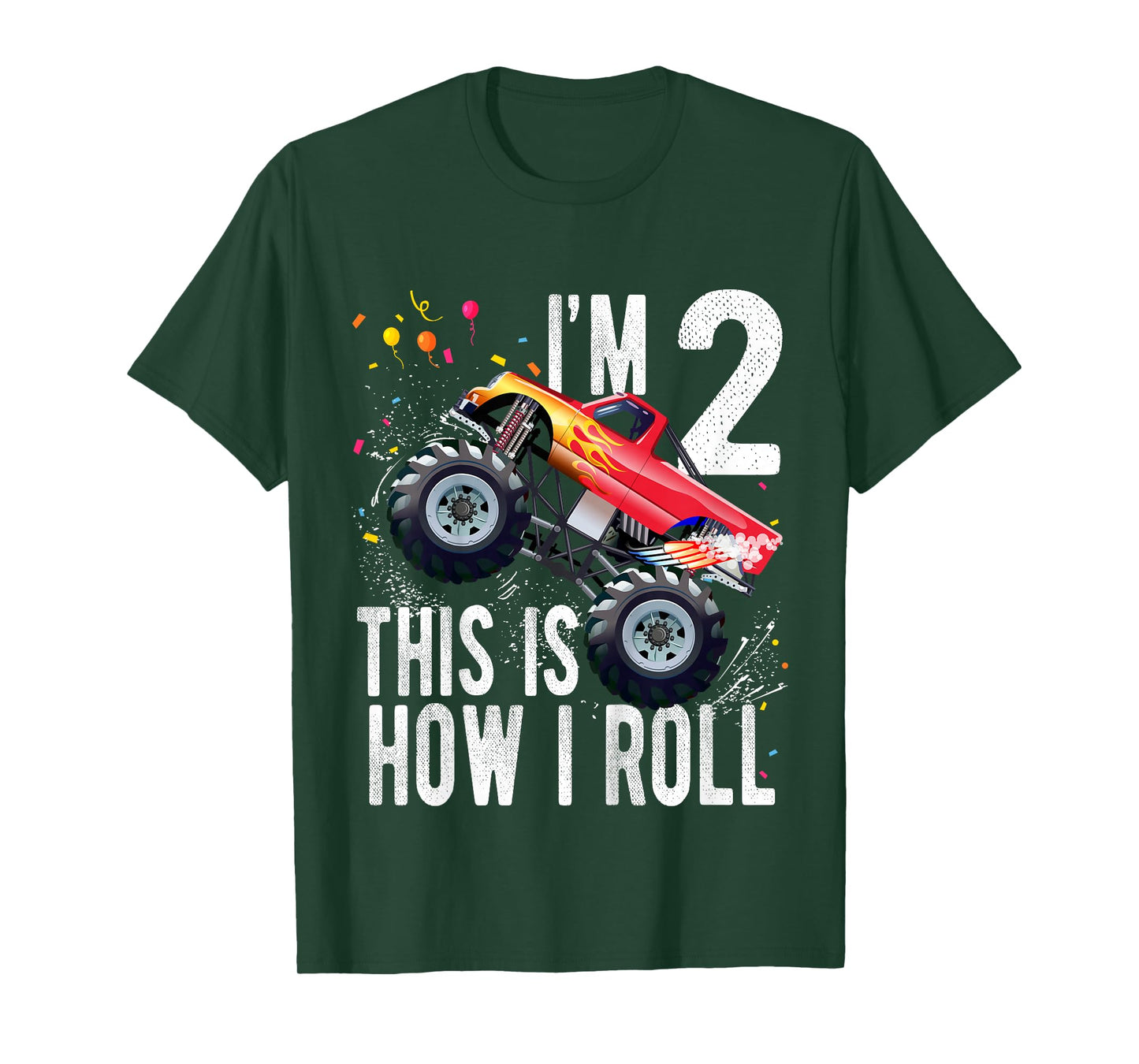 2 Year Old 2nd Birthday Boy Monster Truck Car T-Shirt