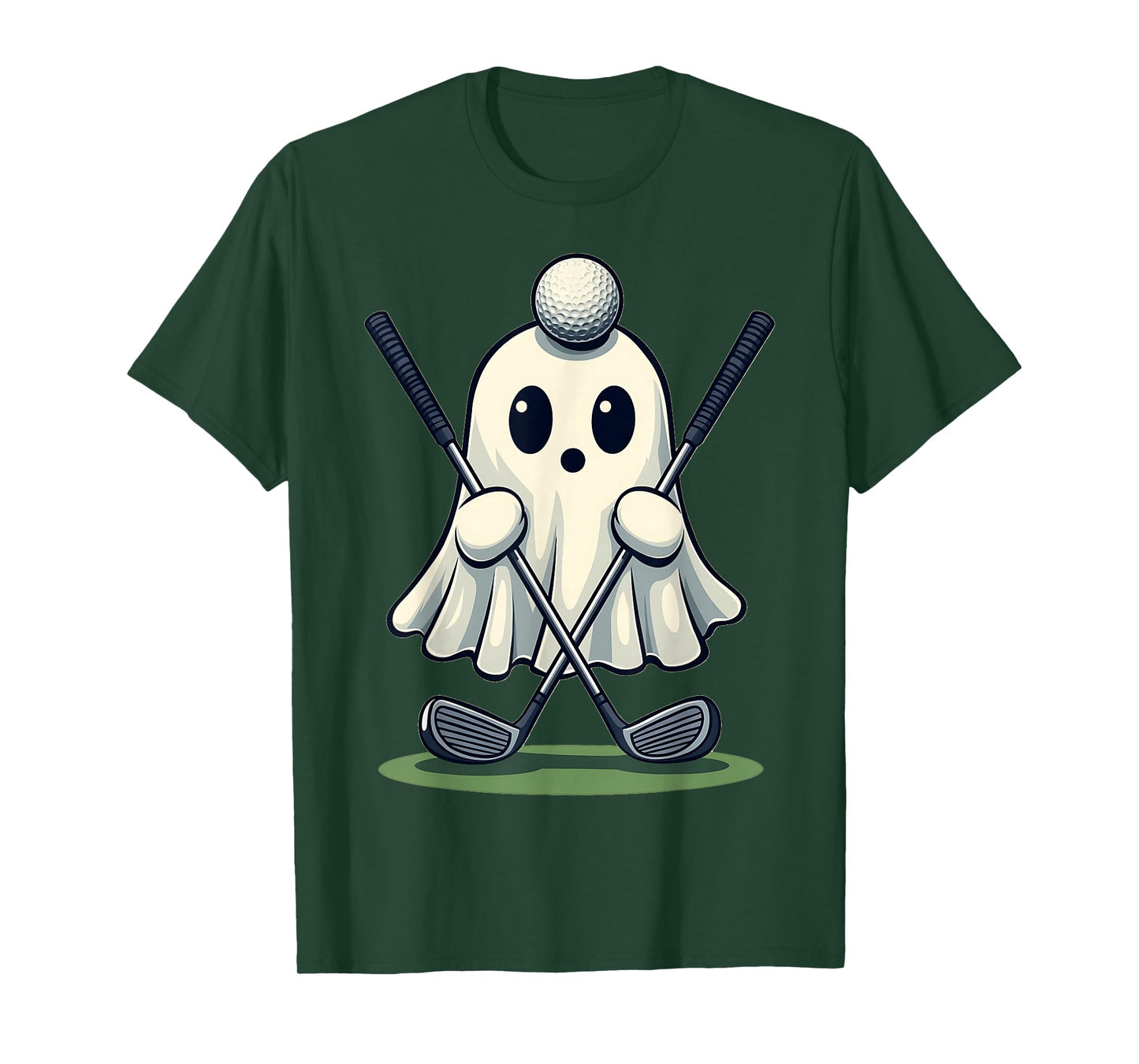 Halloween Ghost Ball Head Holding Golf Clubs Funny T-Shirt