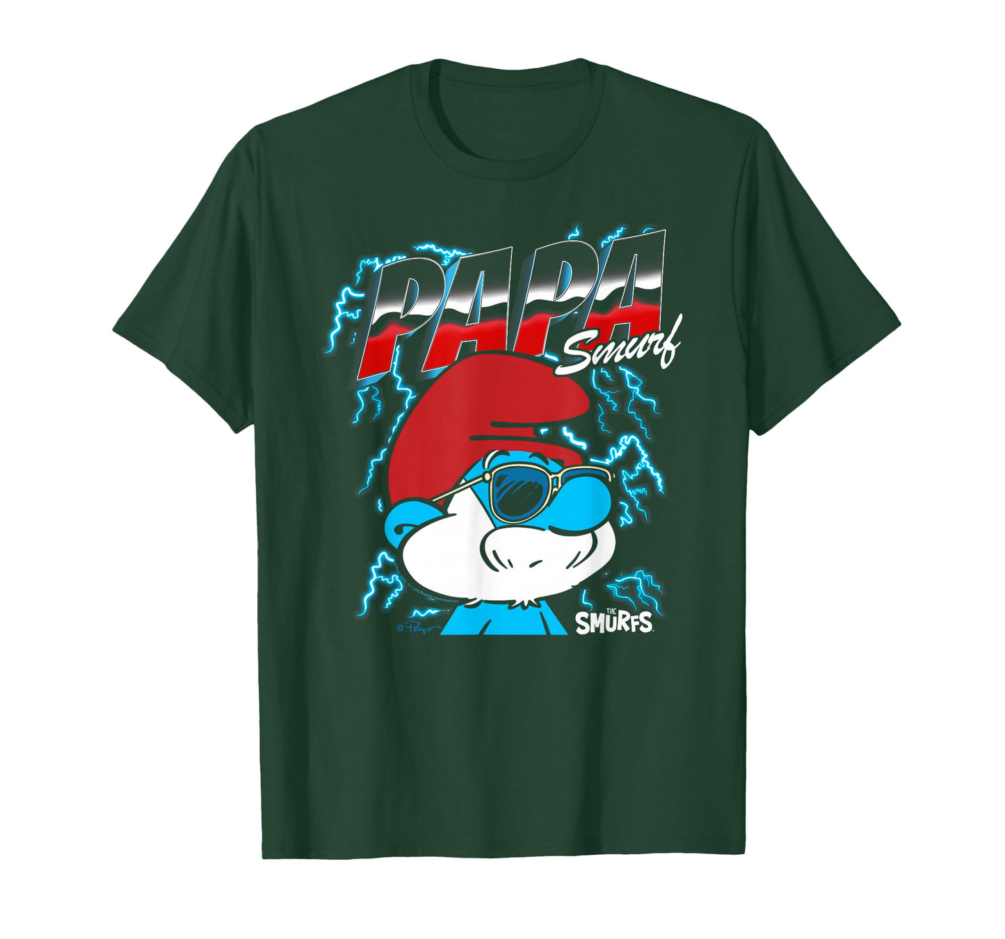 The Smurfs Chrome and Lightning Papa Smurf Retro Cartoon T-Shirt