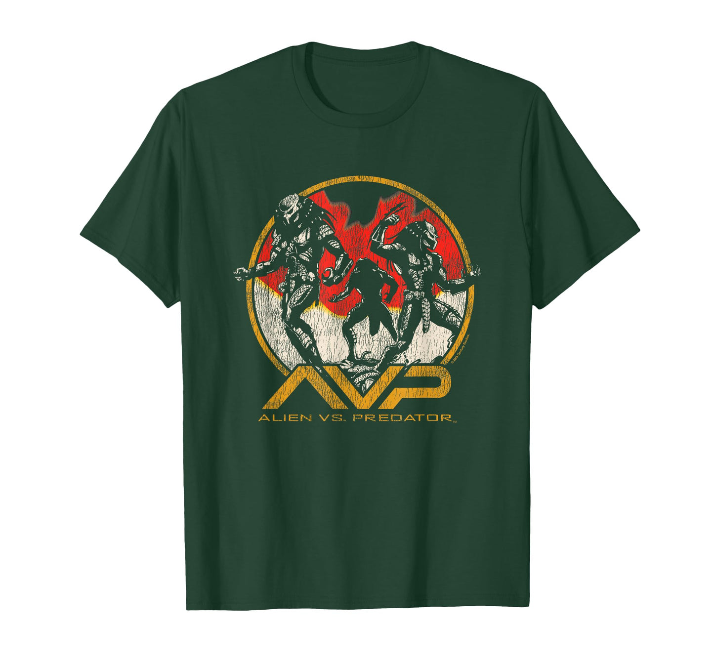 Alien Vs Predator Three Predators Fighting Big Retro Poster T-Shirt