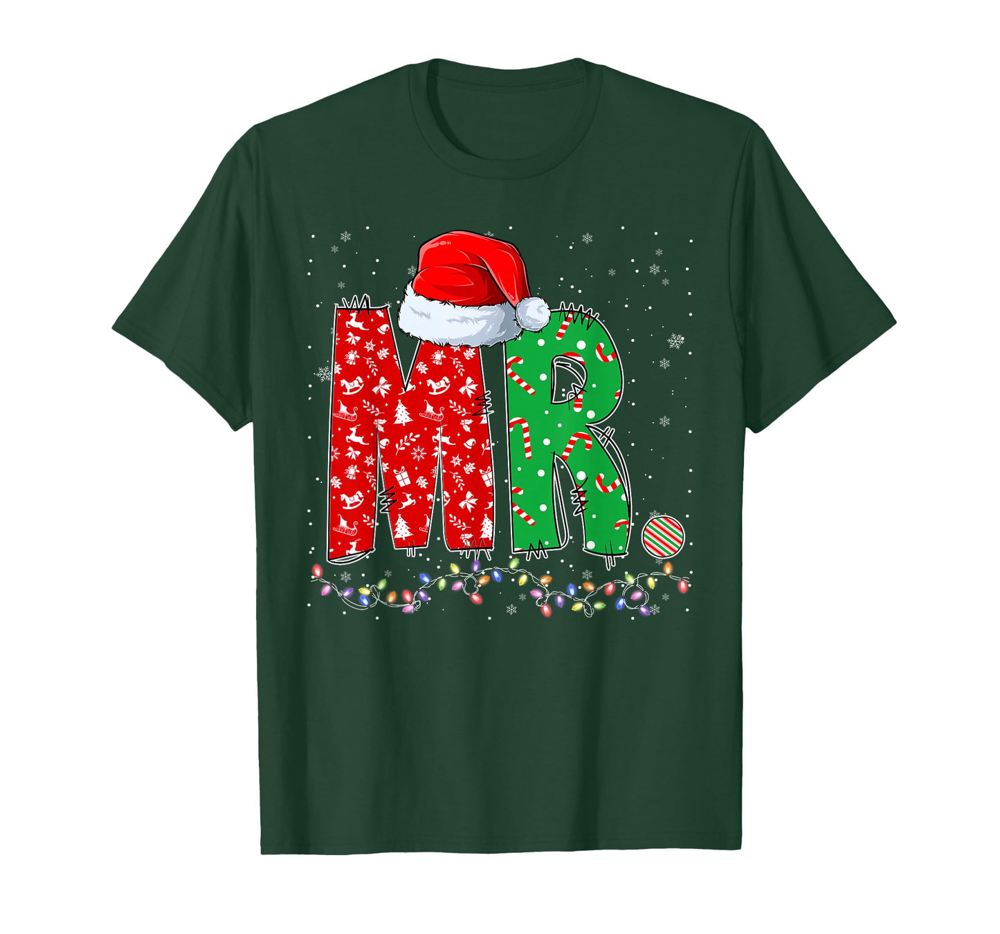 Mr. Santa Hat Xmas Lights Christmas Pajama Matching Couples T-Shirt
