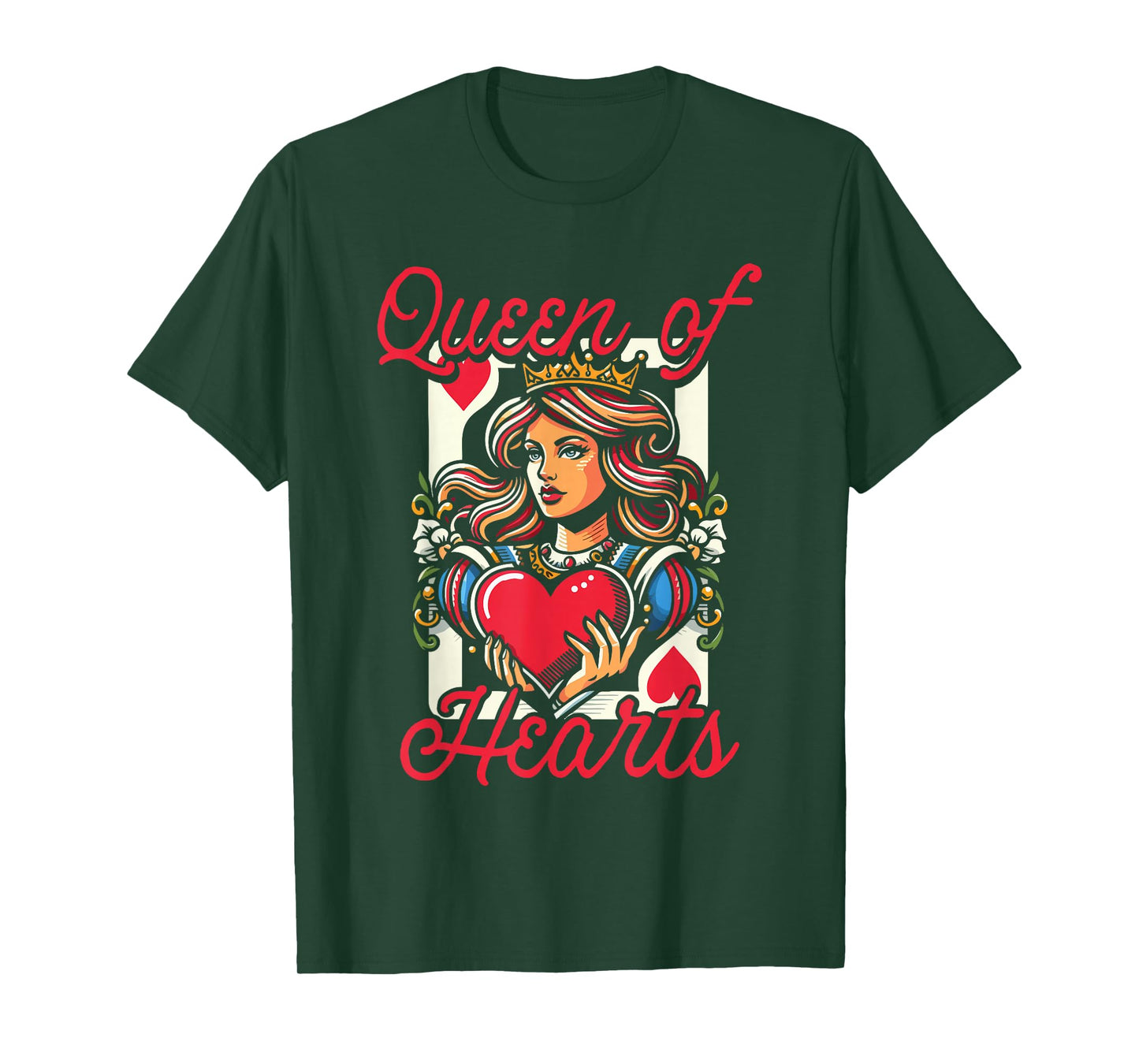 Queen Of Hearts Vintage Card Design Love Passion Girl Women T-Shirt