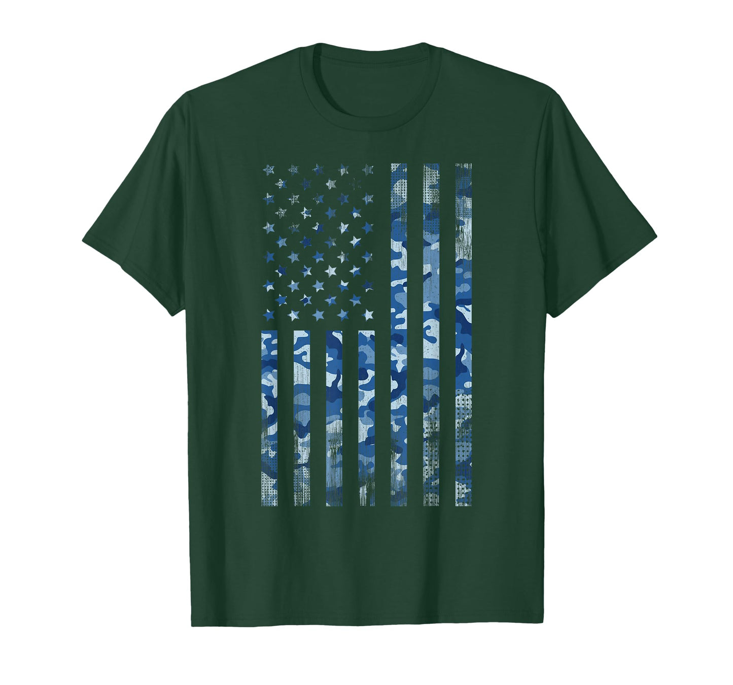 Blue Camo American Flag USA Tactical Ocean Camouflage T-Shirt
