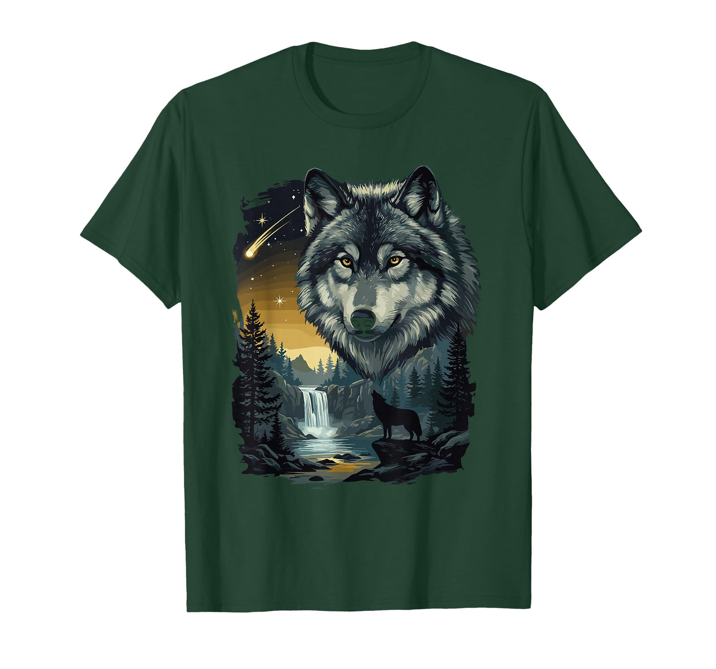 Howling Wolf Waterfall Scene for Nature Lovers and Gifts T-Shirt