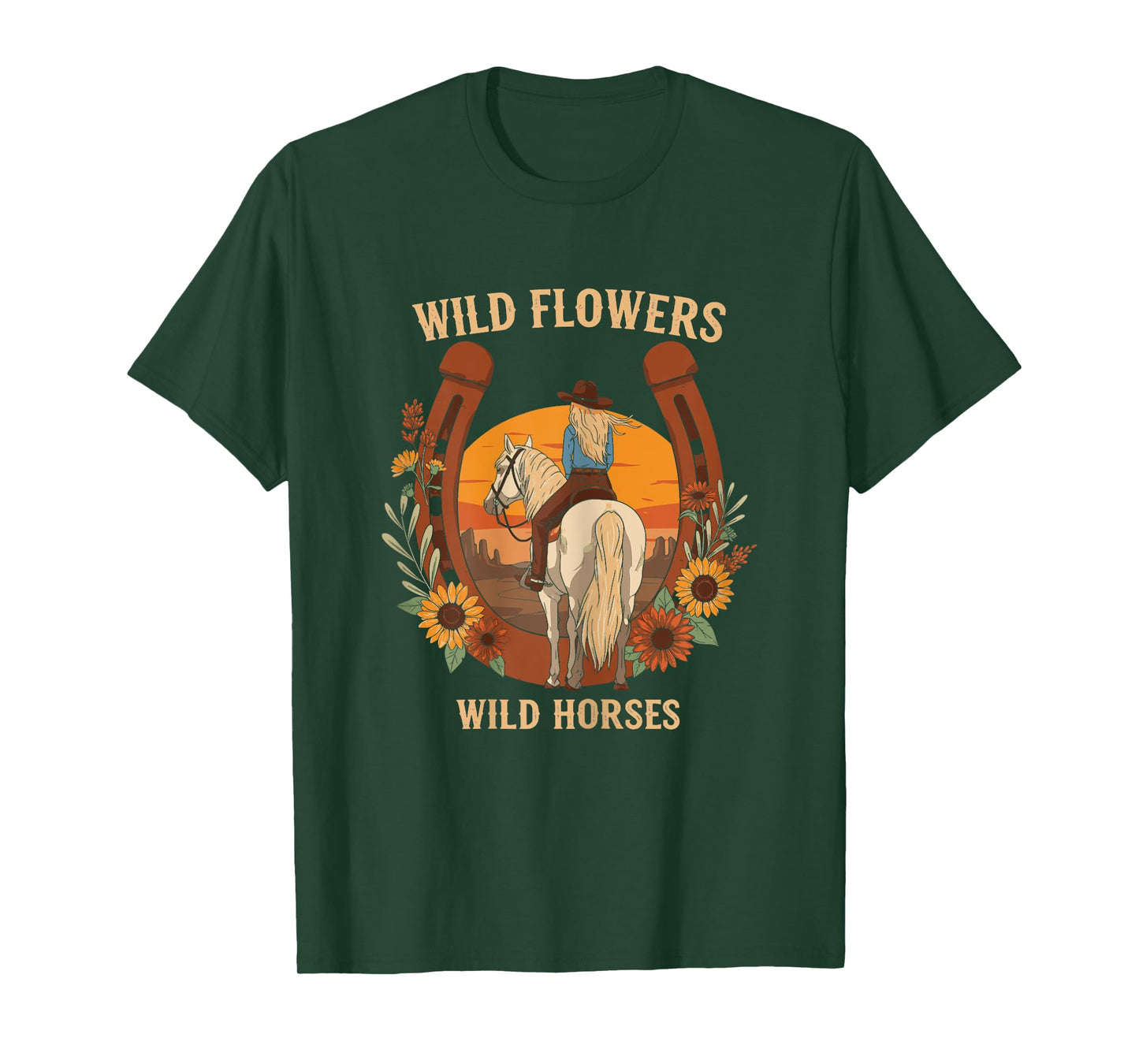 Wild Flowers Wild Horses Retro Rodeo Western Country Cowgirl T-Shirt