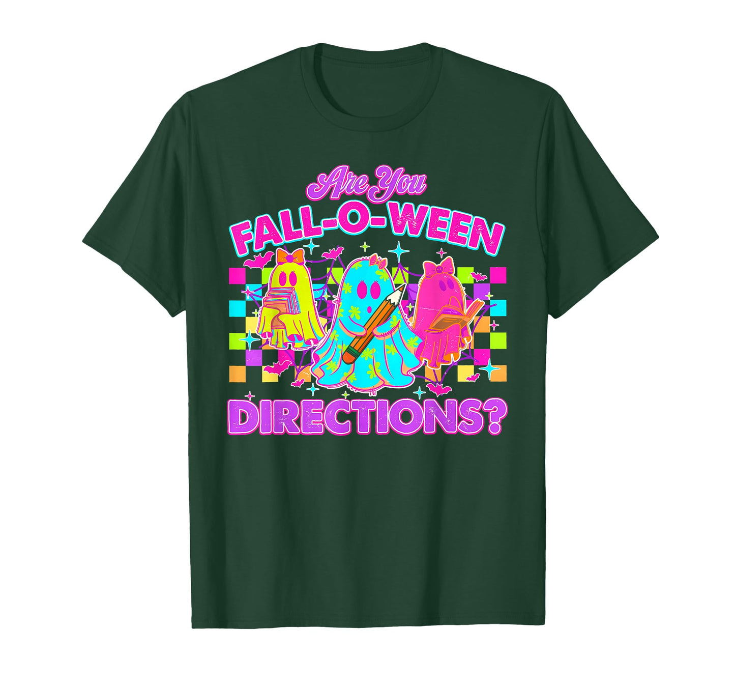 are You Fall-O-Ween Directions Neon Ghost Teacher Halloween T-Shirt