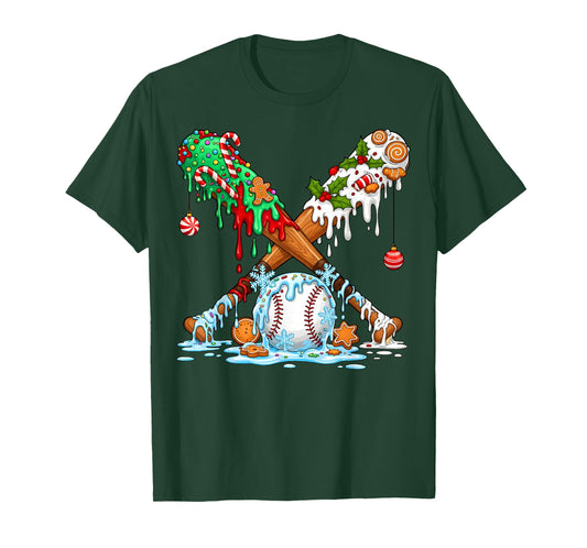 Christmas Baseball Ice Cream Drip Candy Game Day Boys Kids T-Shirt
