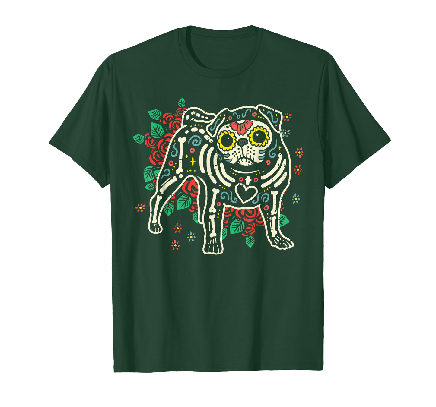 Sugar Skull Pug Dia De Los Muertos Halloween Dog Mexican T-Shirt