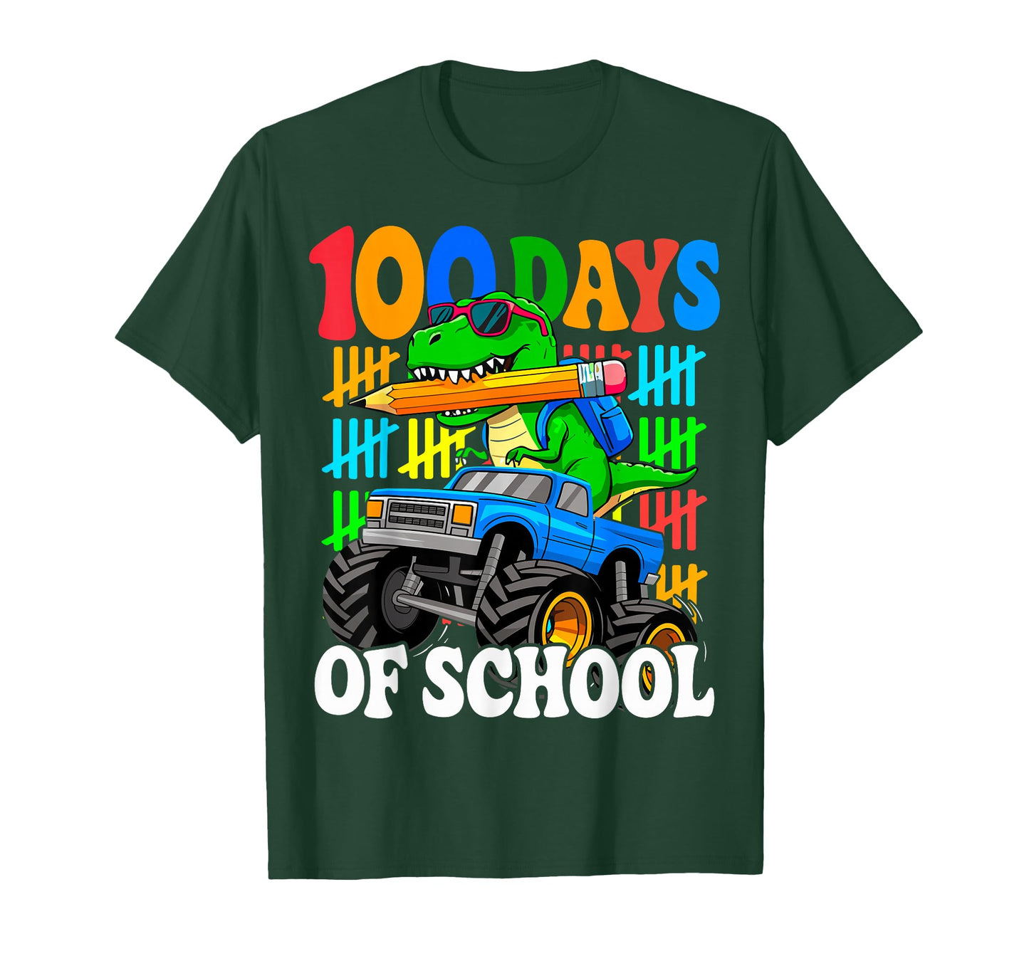 100th Day of School Monster Truck Dinosaur 100 Days School T-Shirt