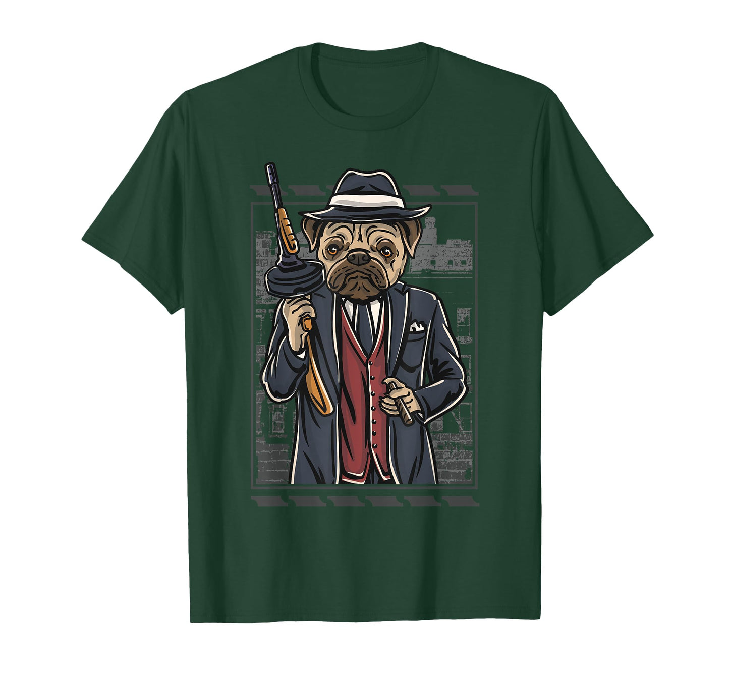 Funny mean looking Bad Pug Dog with Gun & cigar from 1920's T-Shirt for Men Women