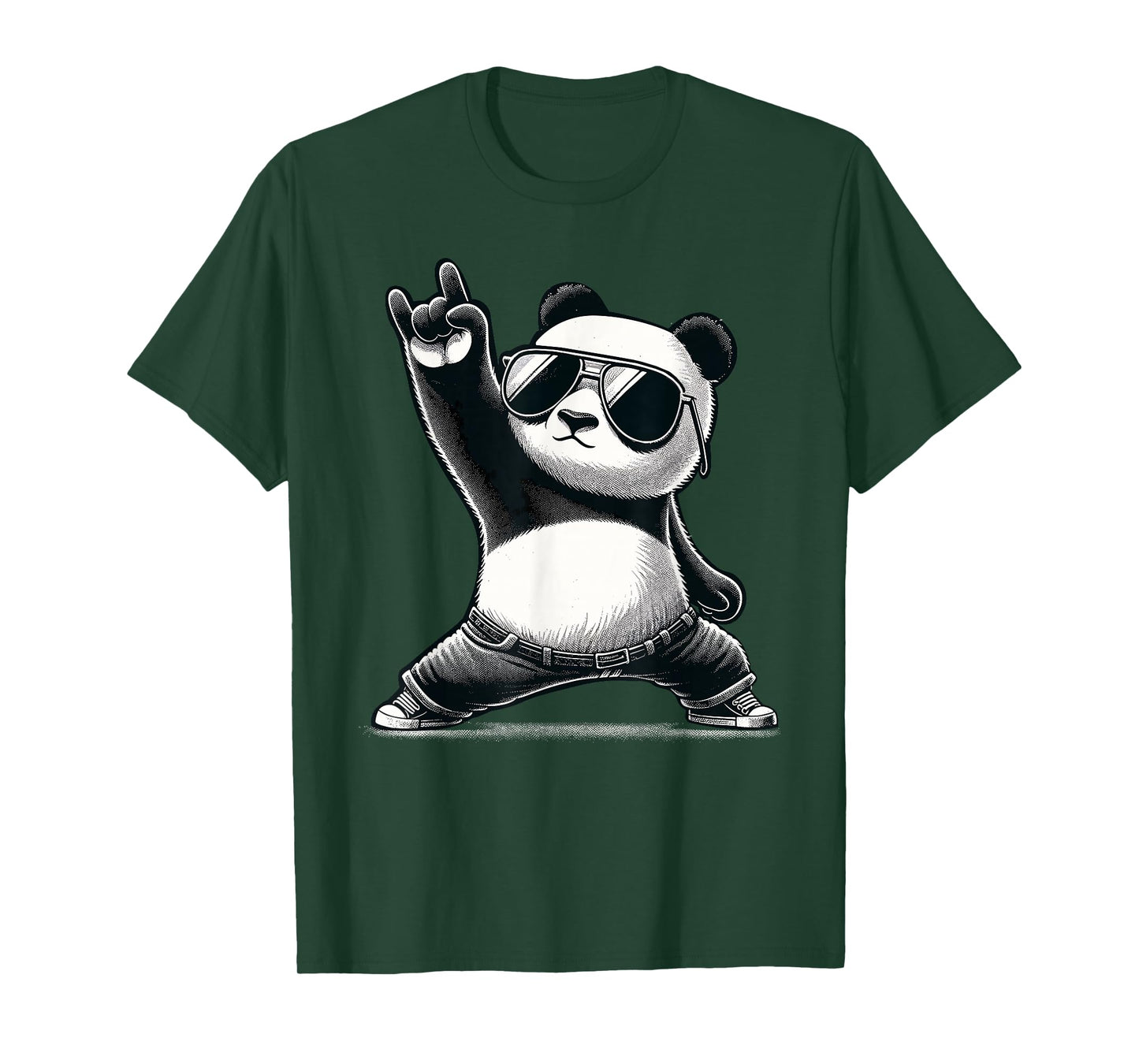 Retro Panda Rock Music Gift Men Kids Women Funny Panda T-Shirt