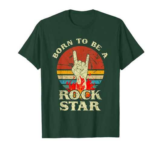 Born To Be Rock Star T-Shirt Hand Horns Vintage Retro T-Shirt