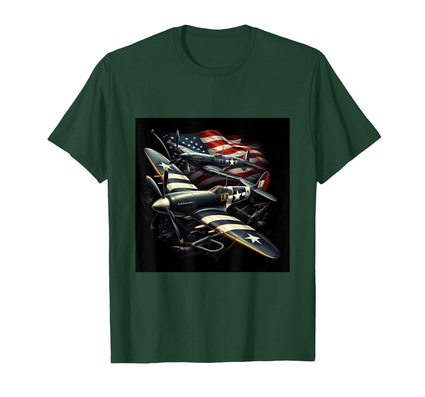 Spitfire F4U Corsair WW2 Airplanes US Flag T-Shirt