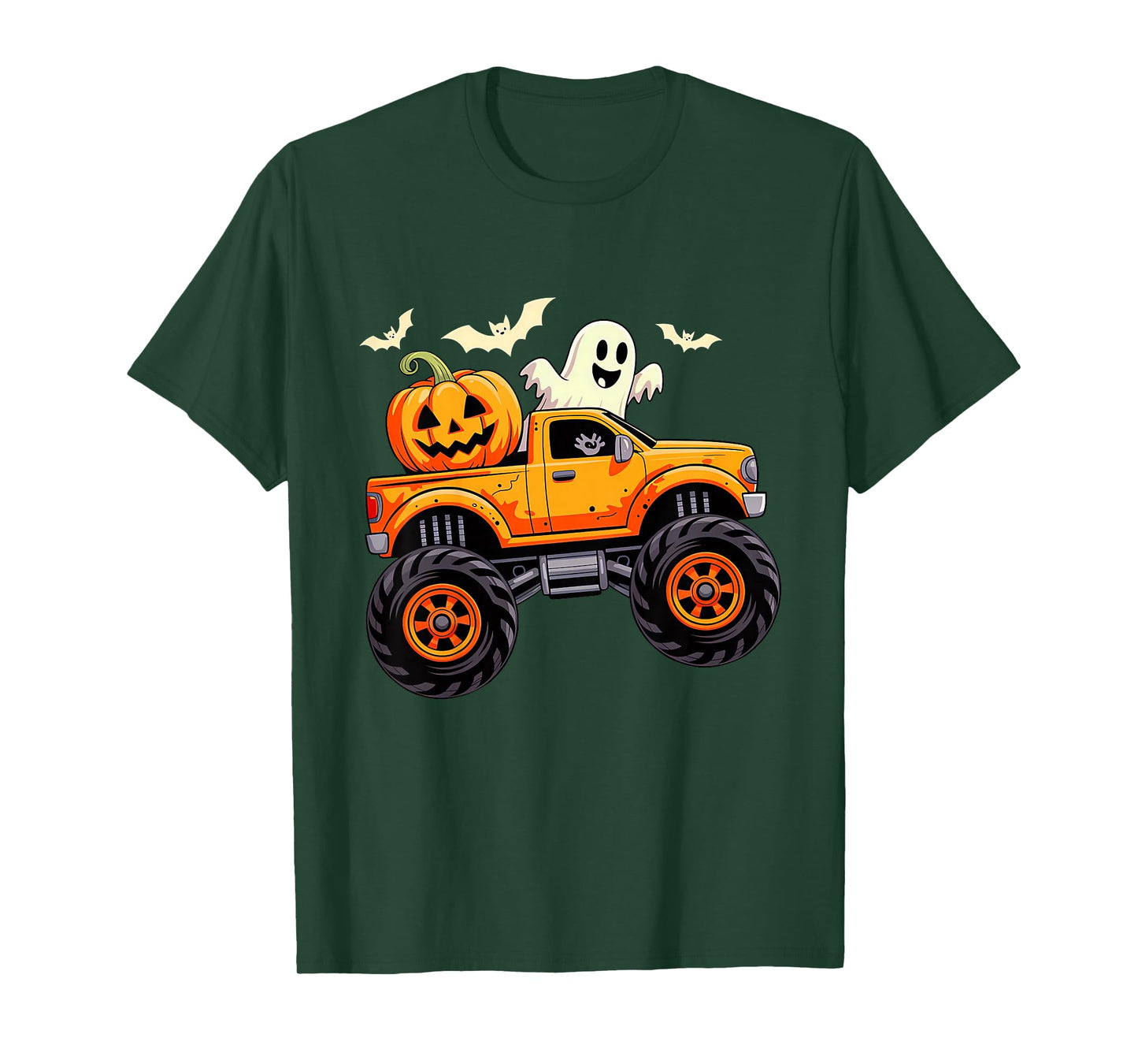 Kids Monster Truck Ghost Pumpkin Halloween Costume Toddler Boys T-Shirt
