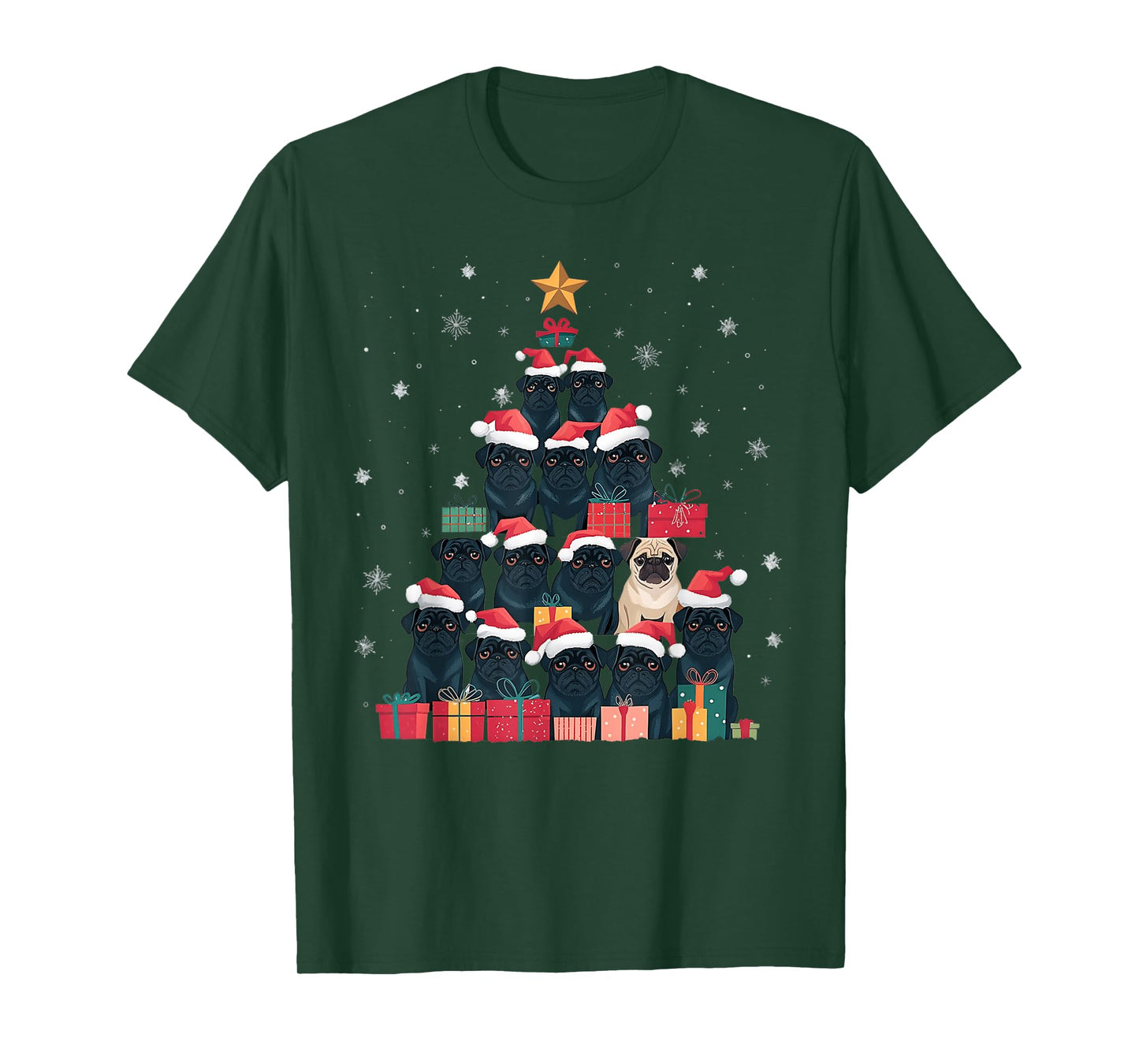 Black Pug Christmas Tree Dog Santa Xmas Merry Dogmas T-Shirt for Men Women Kids