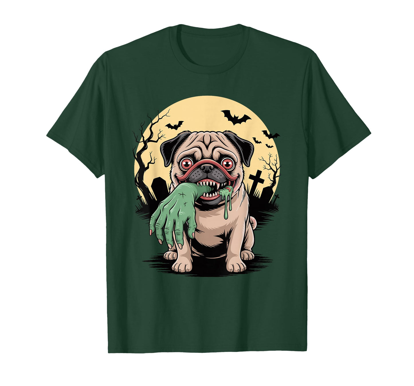Halloween Moon Zombie Hand Pug Pugs T-Shirt