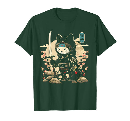 Japanese Samurai Cat Tattoo Kawaii Ninja Cat T-Shirt