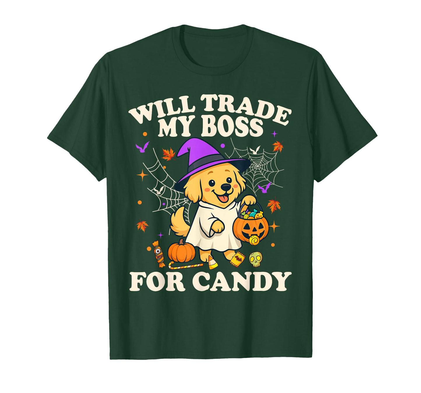 Funny Halloween Golden Retriever Dog Candy Trick or Treat T-Shirt