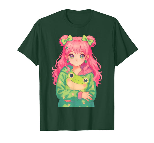 Kawaii Frog Girl | Decora Kei Anime Manga Harajuku Frogcore T-Shirt