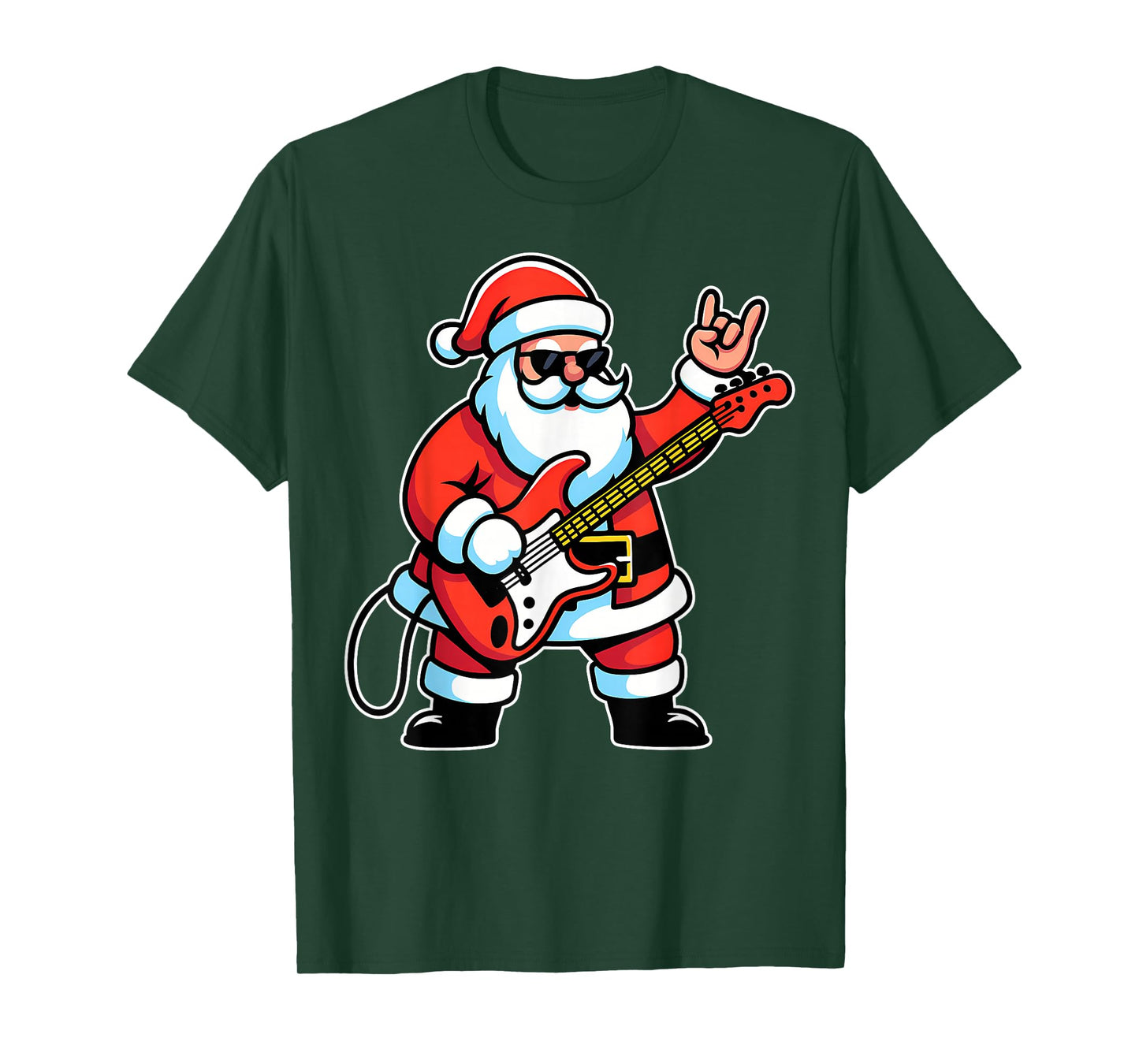 Rock & Roll Christmas Santa Claus Guitar Player Men Boy Kid T-Shirt