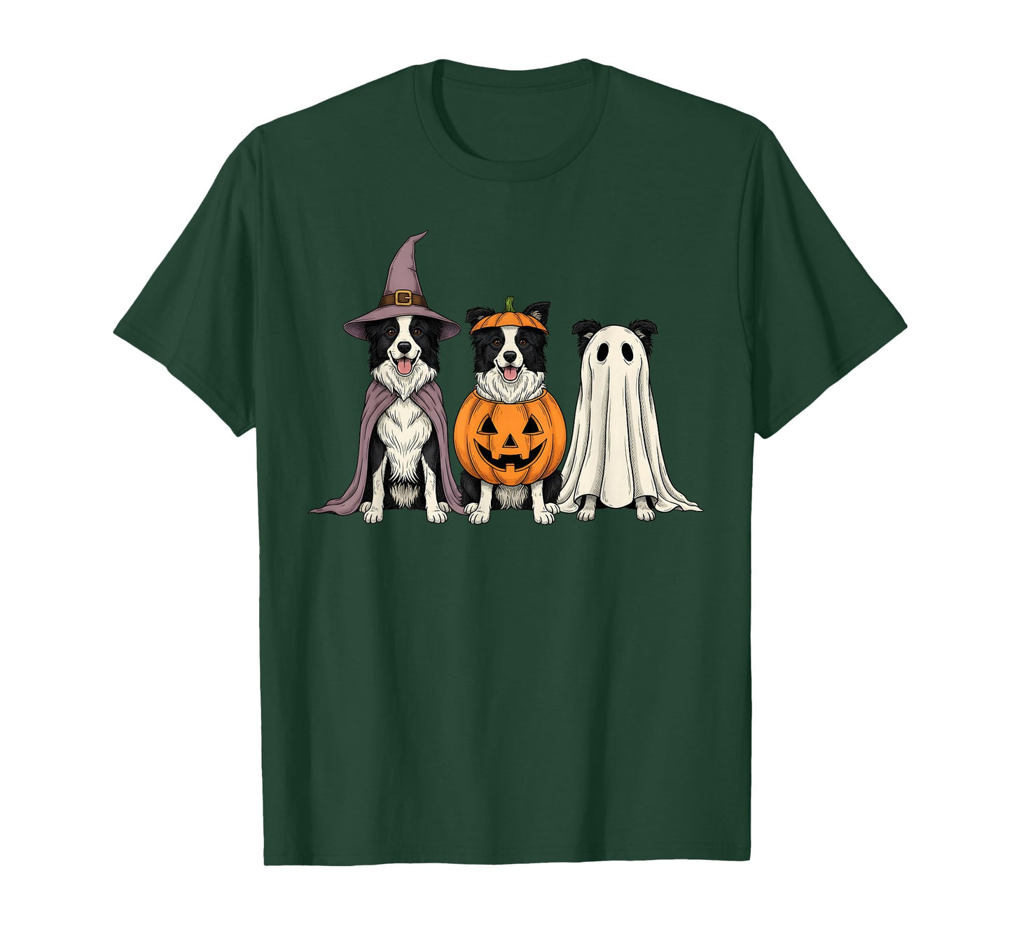 Spooky Ghost Border Collie Pumpkin Halloween Dog Lover T-Shirt
