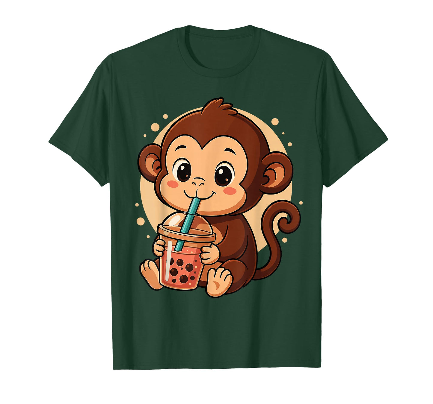 Cute Monkey Kawaii Anime Drinking Bubble Tea Girl Kids T-Shirt
