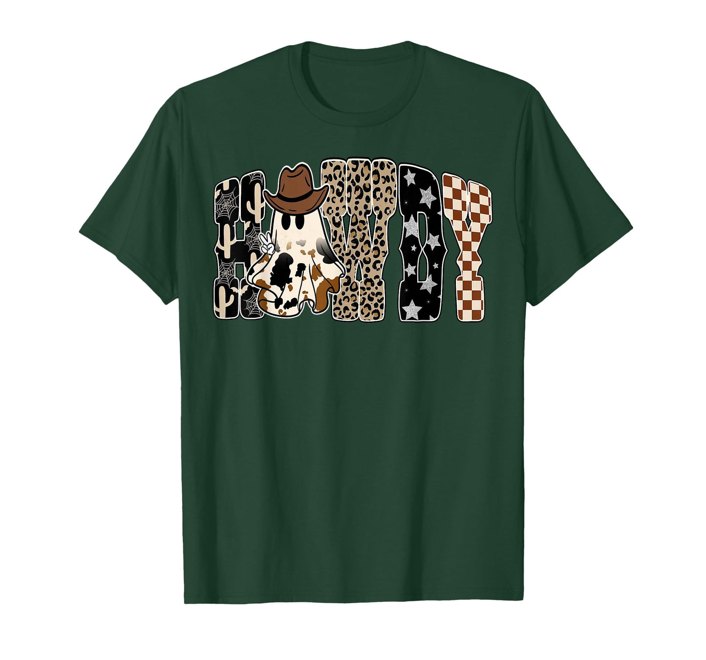 Leopard Howdy Boo Checkered Cute Cowboy Halloween T-Shirt