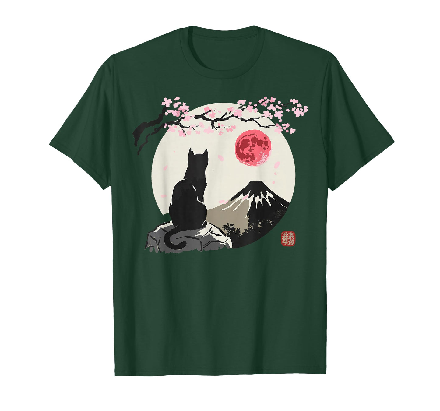 Cat Moon Cherry Blossom T-Shirt