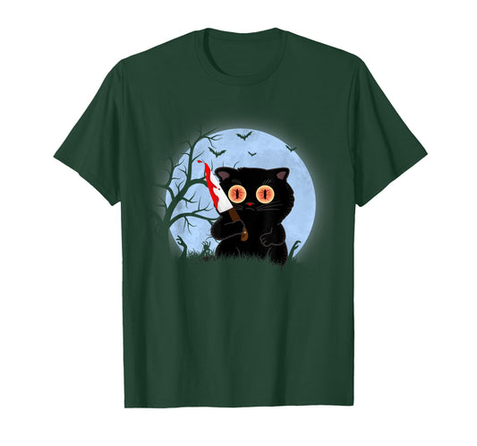 Funny scary black horror cat screaming what halloween bloody T-Shirt for Men Women
