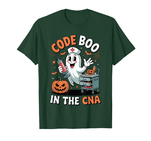 Code Boo in The CNA Funny Medical Halloween CNA Nurse T-Shirt