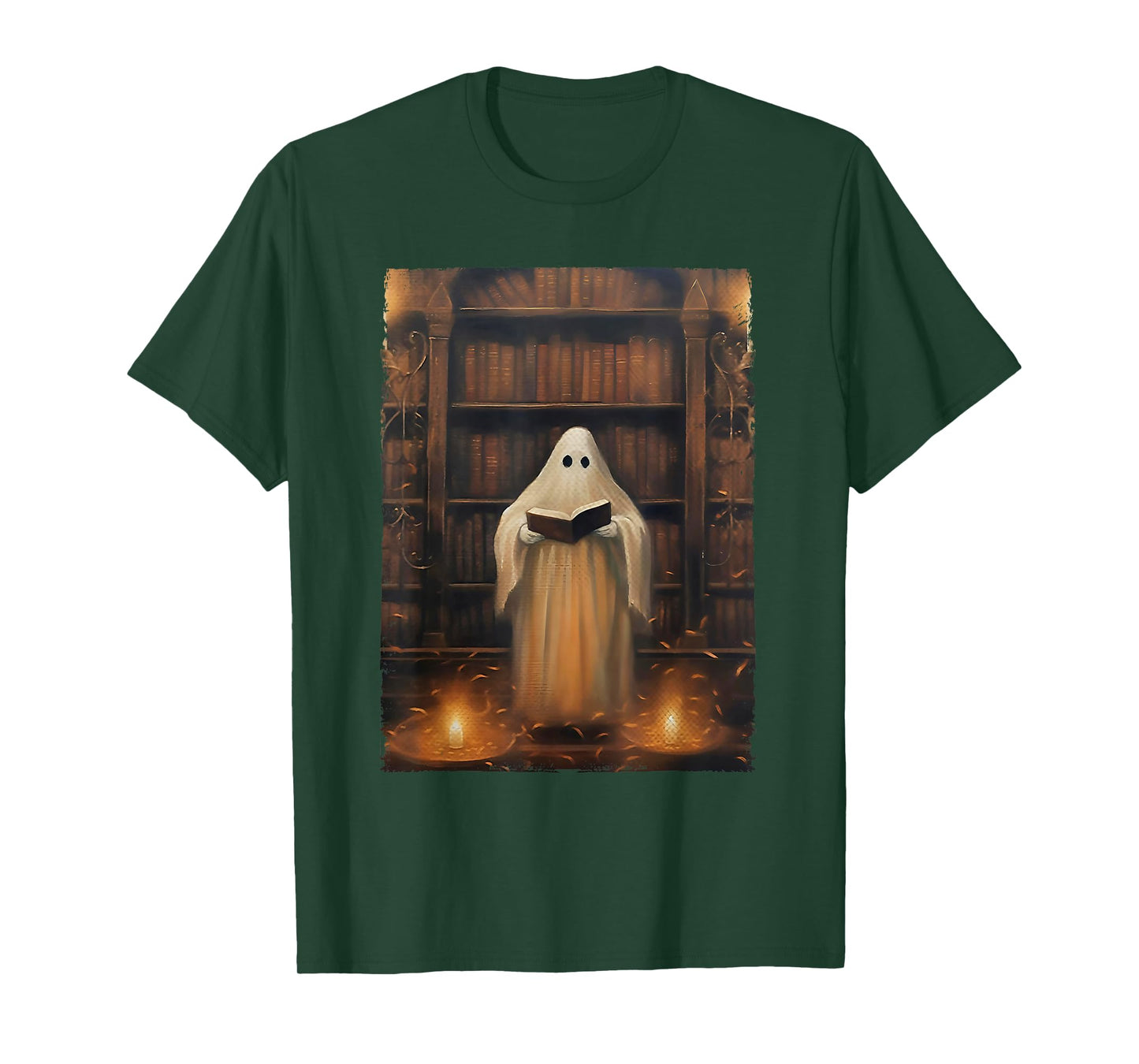 Ghost Library Halloween Book Reading Books Lover Teacher T-Shirt