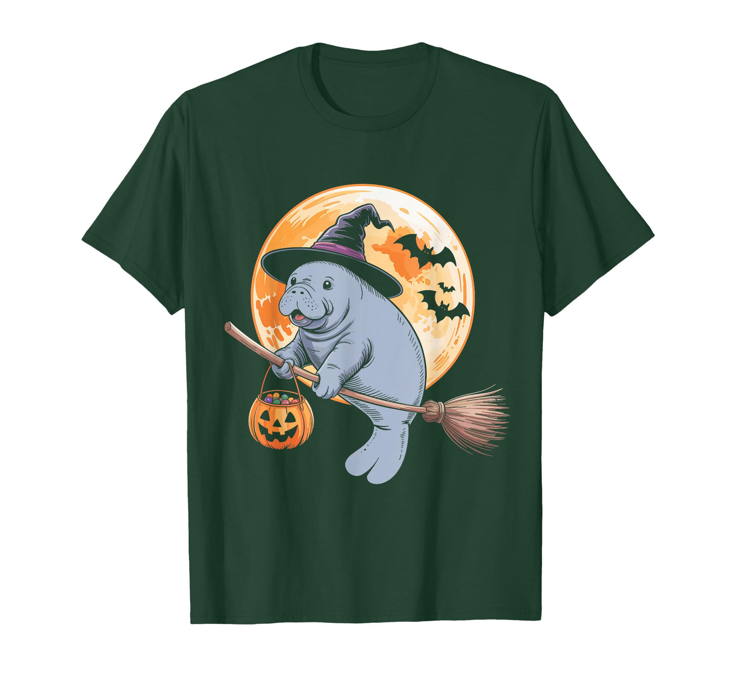 Manatee Witch Hat Pumpkin Halloween Costume Men Women Kids T-Shirt