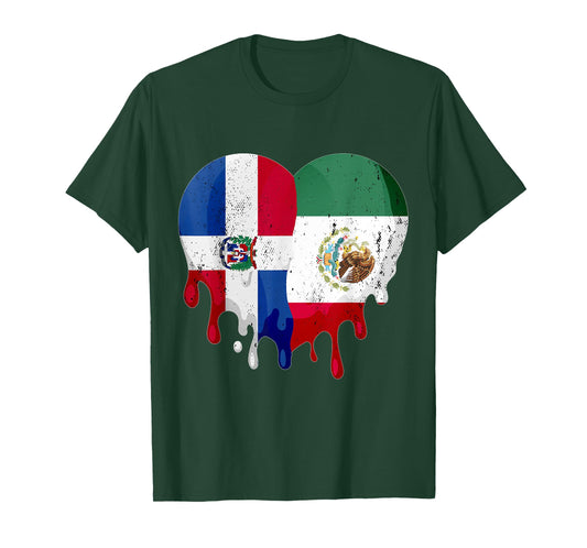 Dominican Republic Mexico Flag Heart Citizen Patriot T-Shirt