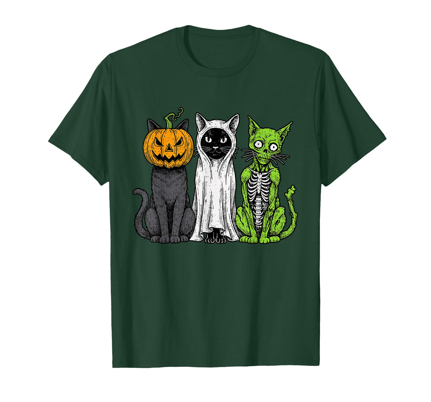 Skeleton Cat Pumpkin Ghost Halloween Kitty Meow Girl Boy Kid T-Shirt
