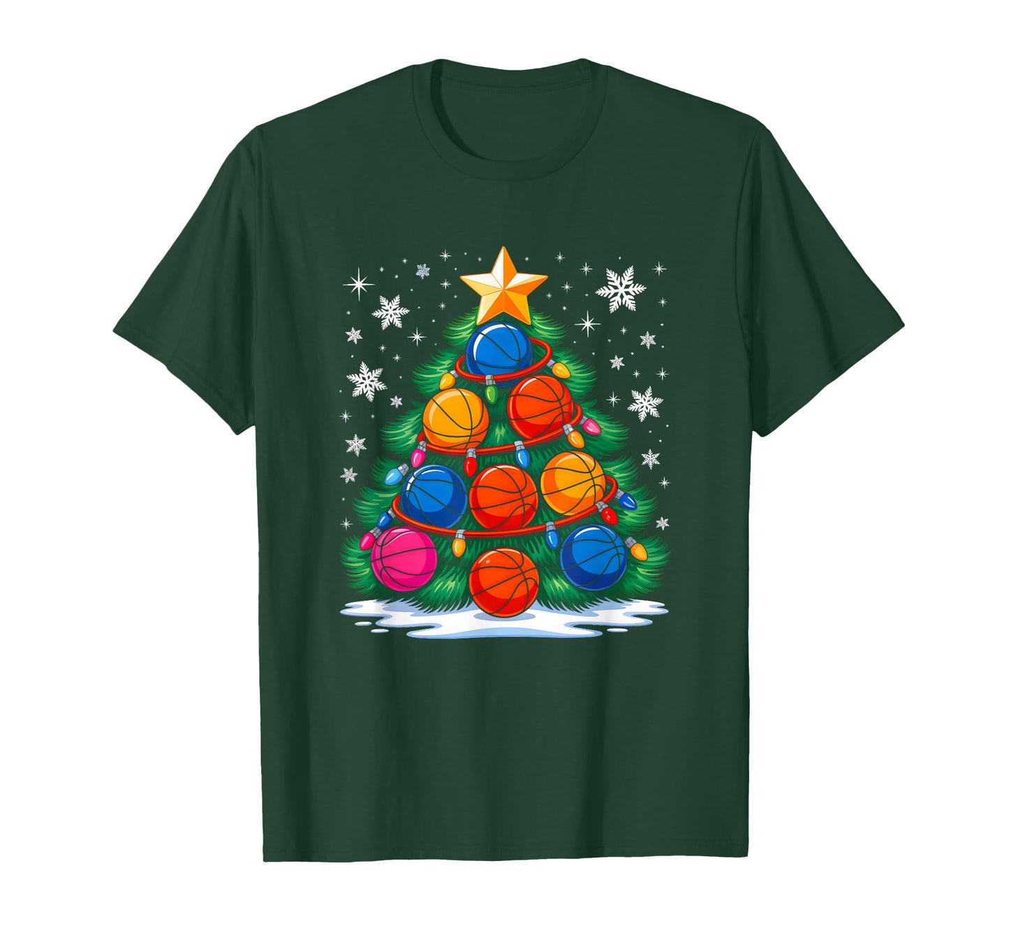 Basketball Player Christmas Tree Light Xmas Basketball Lover T-Shirt
