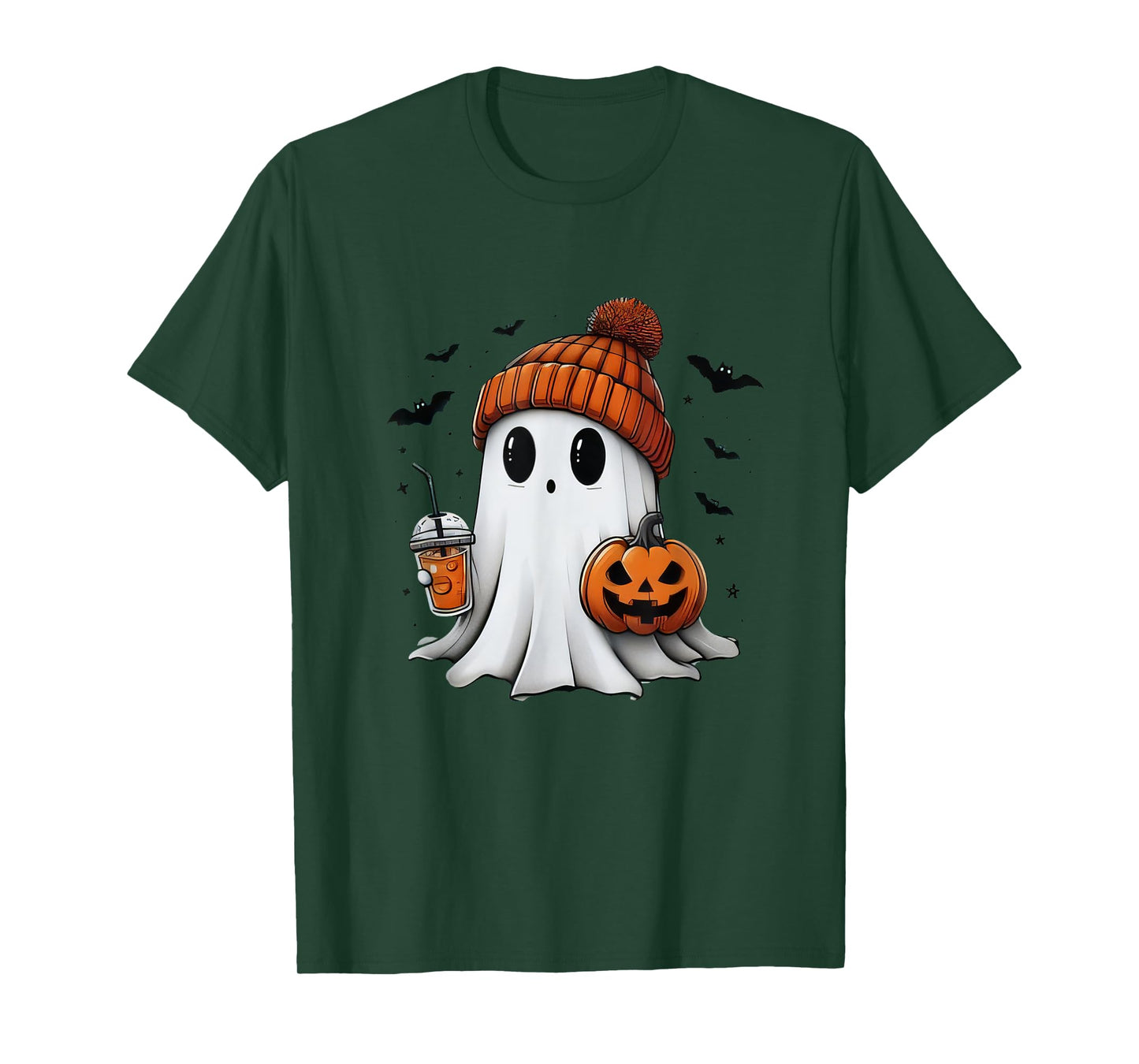 Cute Ghost Drinking Coffee Halloween Ghost Ice Coffee Womens T-Shirt